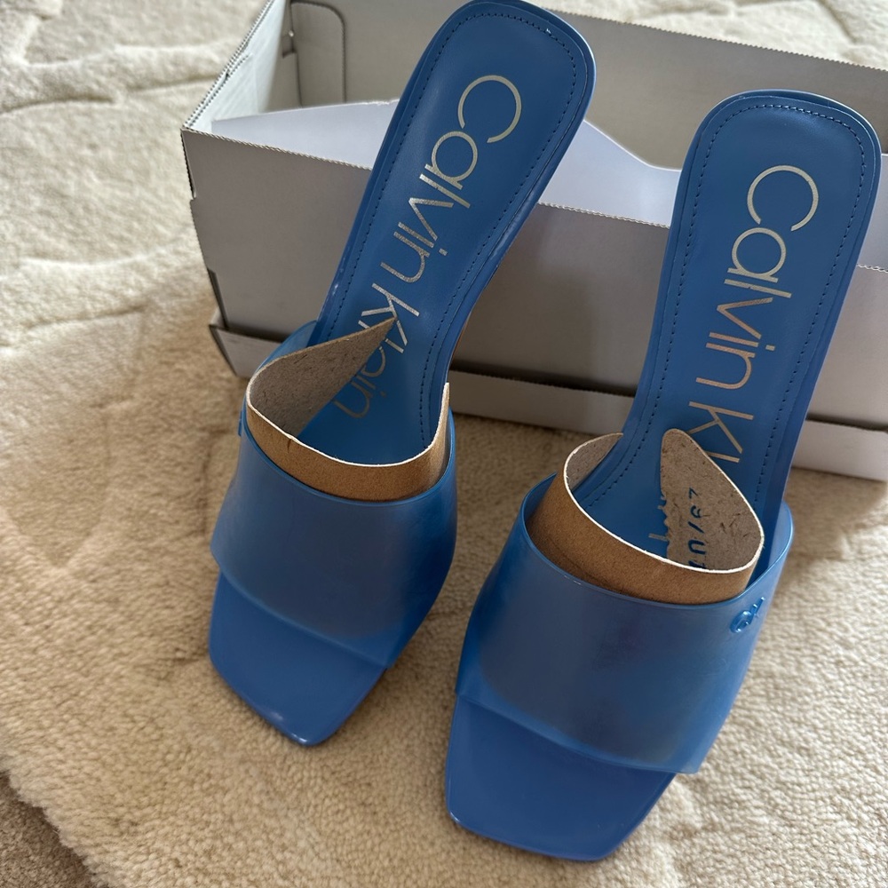 Calvin Klein Bright Blue Open-Toe Slide Mules